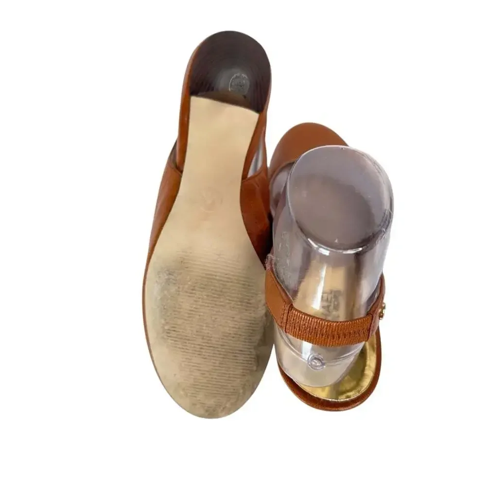 Michael Kors Slingback Sandals Womens 7.5 Brown High Heel Chiccore Summer Dressy